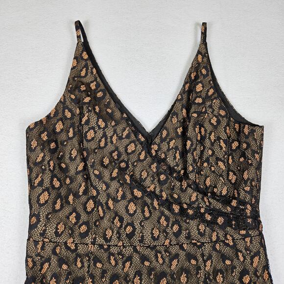 Dress the Population Helen Dress Black Tan Lace Trumpet Gown Maxi Leopard Size L - Picture 10 of 15